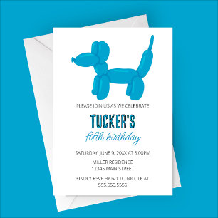 Invitation Blue Dog Balloon Animal fête d'anniversaire