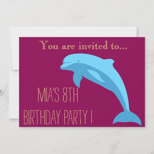 Invitation Blue Dolphin fille ou entre fête d'anniversaire (Devant)