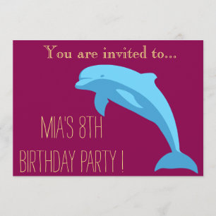 Invitation Blue Dolphin fille ou entre fête d'anniversaire