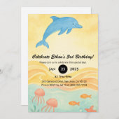 Invitation Blue Dolphin & Jellyfish Ocean Scene Anniversaire (Devant / Derrière)