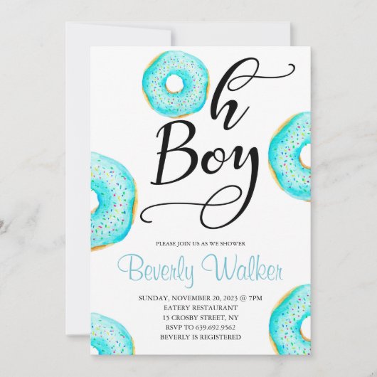 Invitation Blue Donut Oh Baby Boys Baby shower (Devant)
