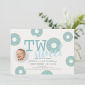 Invitation Blue Donut Two Sweet Boy Photo 2e anniversaire (Debout devant)