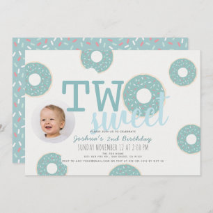 Invitation Blue Donut Two Sweet Boy Photo 2e anniversaire