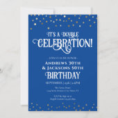 Invitation Blue Double Anniversaire Party Star Confetti (Devant)