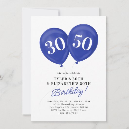 Invitation Blue Double Celebration Joint Anniversaire (Devant)