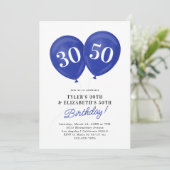 Invitation Blue Double Celebration Joint Anniversaire (Debout devant)