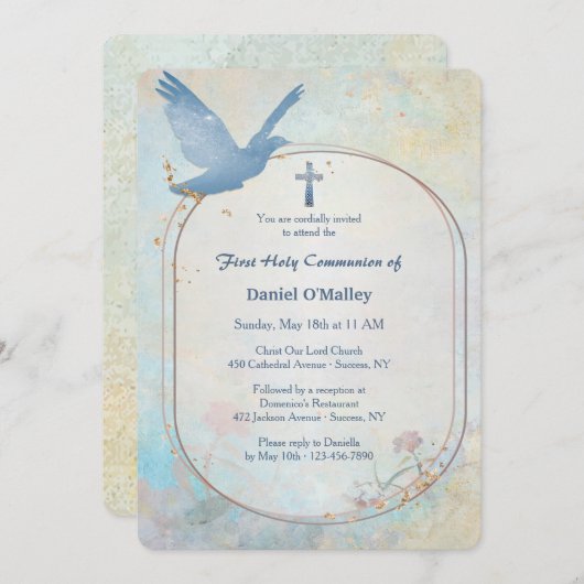 Invitation Blue Dove Religieux (Devant / Derrière)