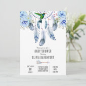 Invitation Blue Dreamcatcher Hummingbird Boy Baby shower (Debout devant)