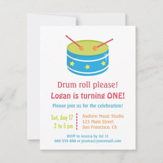 Invitation Blue Drum Roll Boy Premier anniversaire (Devant)