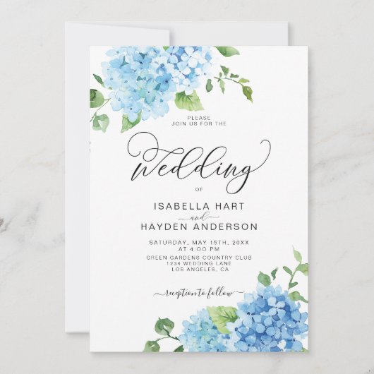 Invitation Blue Dusty Light Navy Floral Hydrangea Mariage (Devant)