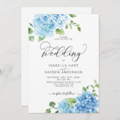 Invitation Blue Dusty Light Navy Floral Hydrangea Mariage (Devant / Derrière)