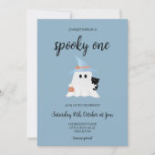 Invitation Blue Éffrayant One Cute Ghost 1st Birthday Boy Par (Devant)