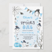 Invitation Blue Éffrayant One mignonne Ghost Boy 1er annivers (Devant)