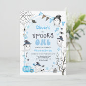 Invitation Blue Éffrayant One mignonne Ghost Boy 1er annivers (Debout devant)