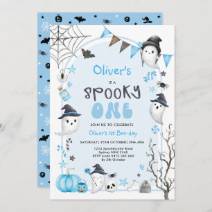 Invitation Blue Éffrayant One mignonne Ghost Boy 1er annivers