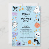 Invitation Blue Éffrayant One mignonne Photo Halloween 1er an (Devant)