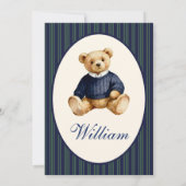 Invitation Blue Elegant Babys First Birthday Teddy Bear Invit (Dos)