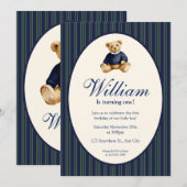 Invitation Blue Elegant Babys First Birthday Teddy Bear Invit (Devant / Derrière)