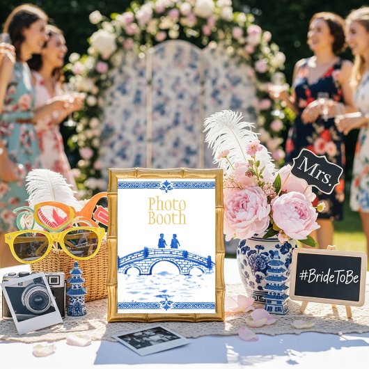 Invitation Blue Elegant Bridge Photo Booth Sign 
