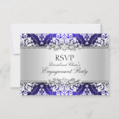 Invitation Blue Elegant Damask Engagement Party RSVP (Devant)