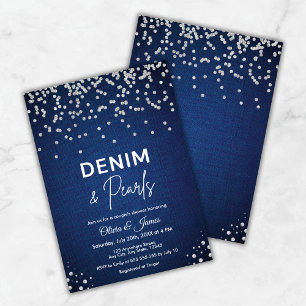 Invitation Blue Elegant Denim et Pearls Couple's Shower
