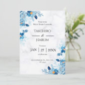 Invitation Blue Elegant flower summer wedding (Debout devant)