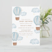 Invitation Blue Elegant Hot Air Balloon Cloud Baby shower gar (Debout devant)