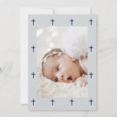 Invitation Blue Elegant Navy Cross Boy Photo Baptême (Dos)