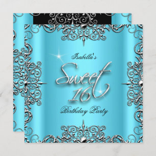 Invitation Blue Elegant Sweet sixteen 16 Anniversaire