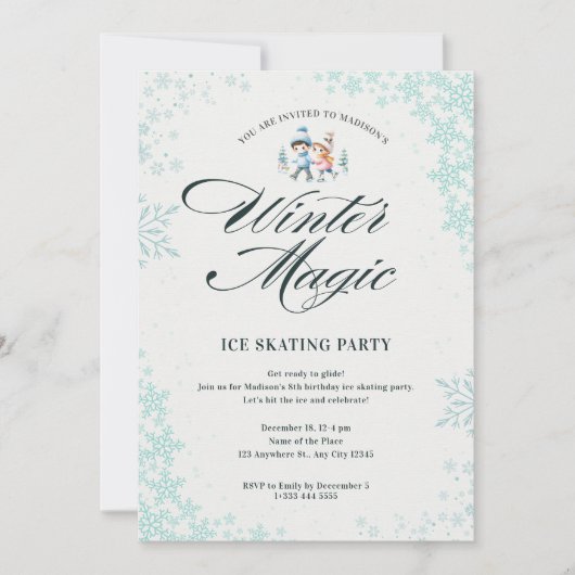 Invitation Blue Elegant Winter Snowflakes Anniversaire de enf (Devant)