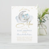 Invitation Blue Elephant au-dessus de la lune Baby shower Inv (Debout devant)