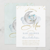Invitation Blue Elephant au-dessus de la lune Baby shower Inv (Devant / Derrière)