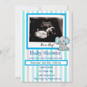 Invitation Blue Elephant Baby Boy Ultrasound Baby shower (Devant)