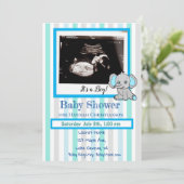 Invitation Blue Elephant Baby Boy Ultrasound Baby shower (Debout devant)