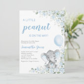 Invitation Blue Elephant Baby Shower (Debout devant)