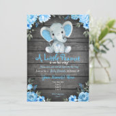 Invitation Blue Elephant Baby shower invitation, garçon rusti (Debout devant)