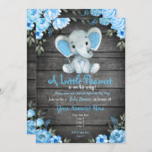 Invitation Blue Elephant Baby shower invitation, garçon rusti (Devant / Derrière)