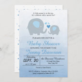 Invitation Blue Elephant Baby shower Party (Devant / Derrière)