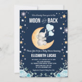 Invitation Blue Elephant Balloon Lune & Back Boy Baby shower (Devant)