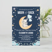 Invitation Blue Elephant Balloon Lune & Back Boy Baby shower (Debout devant)
