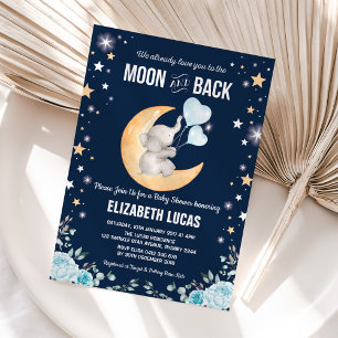 Invitation Blue Elephant Balloon Lune & Back Boy Baby shower