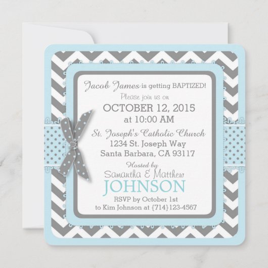 Invitation Blue Elephant Bird and Chevron Imprimer le baptême (Dos)