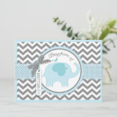 Invitation Blue Elephant Bird et Chevron Imprimer Baptême (Debout devant)