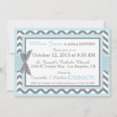 Invitation Blue Elephant Bird et Chevron Imprimer Baptême (Dos)