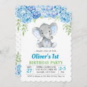 Invitation Blue Elephant Boy 1er 1er 2e anniversaire (Devant / Derrière)