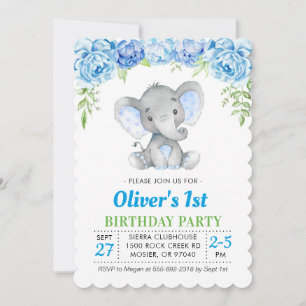 Invitation Blue Elephant Boy 1er 1er 2e anniversaire