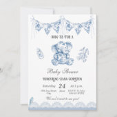Invitation Blue Elephant Chinoiserie-Baby shower (Devant)