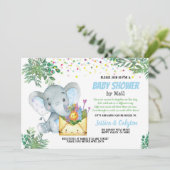 Invitation Blue Elephant garçon baby shower par mail greenery (Debout devant)