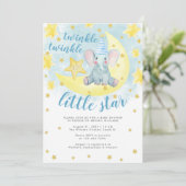 Invitation Blue Elephant Gold Twinkle Baby shower Little Star (Debout devant)