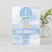 Invitation Blue Elephant Hot Air Baby shower (Debout devant)